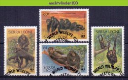 Mkt001sg WWF FAUNA AAP APEN ZOOGDIER CHIMPANSEE MONKEYS MAMMALS APES AFFEN SINGES SIERRA LEONE 1983 Gebr/used - Oblitérés