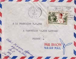 FORT LAMY TCHAD AFRIQUE COLONIE FRANÇAISE LETTRE AVION VIA LA FRANCE LIEUTENANT GOUVERNEUR CUREAU TIMBRE CAD MARCOPHILIE - Lettres & Documents