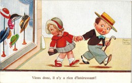 ILLUSTRATEUR SIGNE JOHN WILL ENFANTS BOYS GIRLS MAEDCHEN ; Viens Donc - Chapellerie Chapeau Canotier Canne - Wills, John