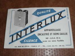 Rare Ancien BUVARD Publicitaire INTERLUX Appareillage Encastré Et Demi Saillie - Electricidad & Gas