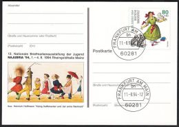 Germany 1994, Illustrated Postal Stationery "Philatelic Exhibition In Mainz" W./postmark "Frankfurt", Ref.bbzg - Cartoline Illustrate - Usati