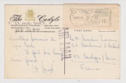 VIGNETTE NEW YORK 28 MARS 1972 SUR CARTE POSTALE AIR MAIL  - NEW YORK VERS LA FRANCE - THE CARLYLE - 2 Scans - - Sonstige & Ohne Zuordnung