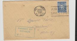 Au038/ King Georg VI On Cover Ex Urne  To Norway Prior To German Occupation 1939,  Censor, Rare - Lettres & Documents