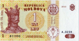 MOLDOVA 1 LEU BANKNOTE 2010 PICK NO.8 UNCIRCULATED UNC - Moldavië