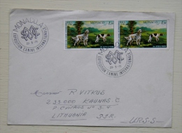 Cover Sent From Monaco To Lithuania On 1979 Special Cancel Exposition Canine Dog Dogs - Lettres & Documents