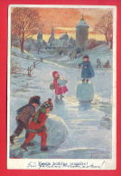 154650 / Artist - H. Schubert - VESELE BOZICNE PRAZNIKE ! Christmas Noel Weihnachten BOY GIRL Snowball - 22-226 - Schubert