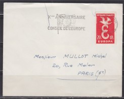 = Enveloppe Xème Anniversaire Conseil De L'Europe Timbre Europa France N°1173 De 1958 Paris 2.6.59 - 1959