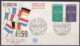 = Enveloppe 1er Jour Europa France N°1218 Et 1219, Paris 19.9.59 Et Exposition Philatélique - 1959
