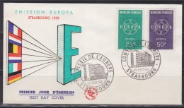 = Enveloppe 1er Jour Europa France N°1218 Et 1219, Strasbourg 19.9.59 Conseil De L'Europe - 1959