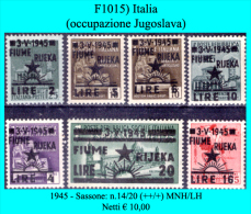 Italia-F01015 - Fiume 1945 - Sassone: N.14/20 (++) MNH - Privi Di Difetti Occulti - - Occup. Iugoslava: Fiume