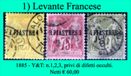 Levante-Francese-01 - 1885 - Y&T: N. 1, 2, 3, - Privi Di Difetti Occulti - - Usados