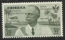 COLONIE ITALIANE CIRENAICA 1934 VOLO ROMA-MOGADISCIO FLIGHT CENT. 25 +10 C MNH - Cirenaica