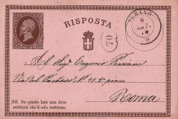 INTERO REGNO VITTORIO EMANUELE II 15+R C 1875 RISPOSTA ALBANO X ROMA - Postwaardestukken