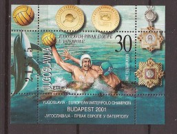 2001 3037  Bl- 51   JUGOSLAVIJA JUGOSLAWIEN JUGOSLAVIA  WASSERBALL WATER POLO EUROPA STEMME    MNH - Water-Polo