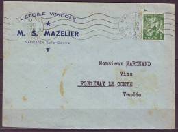 Lettre De MARMANDE Lot-et-garonne R.B.V. 5.L.O.  Le 10 FEV 1940 IRIS 1f Vert   L ETOILE VINICOLE - 1939-44 Iris