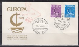 Enveloppe 1er Jour Europa Italie N°955 & 956 Le 26.9.66 (Poste Italiane) - 1966