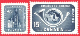 Canada #  371 & 372 - 5 & 15 Cents - Mint N/H - Dated  1957 - UPU Congress/ Congrès UPU - Unused Stamps