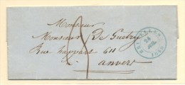 CARTA BRUSELAS A ANVERS CON PORTEO MANUSCRISTO Y FECHADOR BRUSELAS 24/7/1848 EN VERDE - 1830-1849 (Belgica Independiente)