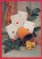 154749 / New Year Nouvel An Neujahr - PLAYING CARDS Ace , Dice GAME - Hungary Ungarn Hongrie Ungheria - Spielkarten