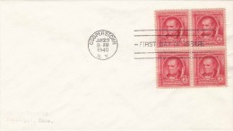 First Day Cover USA 1940 - 4er Block Auf Brief Mit Sonderstempel - 1851-1940