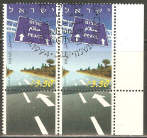 Israel 1994 Mi# 1314 Used - Pair - With Tabs - Israel-Jordan Peace Treaty - Gebraucht (mit Tabs)