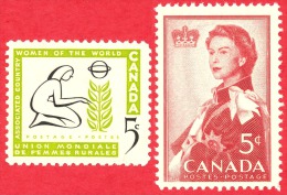 Canada #  385 & 386 - 5 Cents - Mint N/H - Dated  1959 - Country Women & Royal Visit / Femme De La Campagne Et V - Ungebraucht