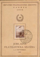 Yugoslavia 1938, Illustrated Card "Jubilee Philatelic Exhibition In Zagreb 1938", Cartoon Occasionally - Storia Postale