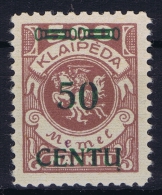 Deutschland Memel 1923 Mi Nr 173 B I   MNH/**  Cat Value  250 Euro - Klaipeda 1923