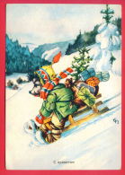 154825 / Artist C.N. -  MECKI - WINTER SLEDGE BOX GIFTS TREE MONTAIN - Publ. Russia Russie Russland Rusland - Mecki