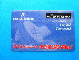 MCI Inc. WORLDCOM - Walgreens - $20 - 150 U.S. Minutes ( Usa Prepaid Card ) GSM Remote Prepayee Carte - Otros & Sin Clasificación