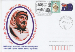 4753- LAW ANTARCTIC BASE, PHILLIP LAW- DIRECTOR, SPECIAL COVER, 2011, ROMANIA - Research Stations