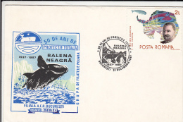 418FM- BLACK WHALE, SPECIAL COVER, 1987, ROMANIA - Whales