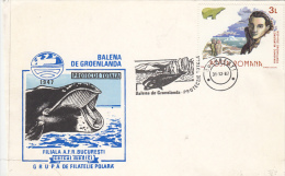 419FM- GREENLAND WHALE, SPECIAL COVER, 1987, ROMANIA - Wale