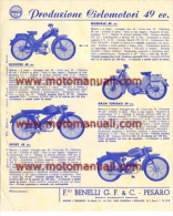Benelli Produzione CICLOMOTORI 1958: Depliant Originale Genuine Factory Brochure Prospekt - Motor Bikes