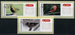 DENMARK (2012) - ATM Danish Birds, Set Of 3 - INVERTED IMPRINT !!! (Carduelis Chloris, Pyrrhula P., Coccothraustes C.) - Timbres De Distributeurs [ATM]