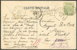 N°83 - 5 Centimes Obl. Sc BRUGES (STATION) DEPART Sur Carte Vue (La Claire Voie Du Môle)du 25 Août 1907 + Griffe ZEE-BRU - Griffes Linéaires