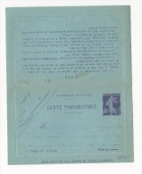 Entier Postal Semeuse Fond Plein 30c Violet - 1907 - Pneumatiques