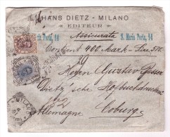 ITALY Insured Mail For Lire 500  To Goburg 2-4-1901  Franked With Lire 1,25 (Sassone 48+62) Red Wax Seals On The Back - Insured