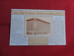 North Carolina> Greensboro  O. Henry Hotel   Ref 1556 - Greensboro