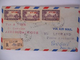 Senegal Lettre Recommande De Dakar 1949 Pour Boghe , Cachet Aerosudafrique - Lettres & Documents