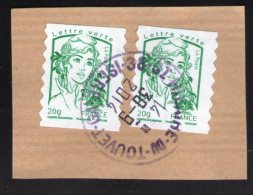 France Lot 2 Oblitérés Rond Used Stamp Marianne Ciappe Et Kawena LV 20gr Sur Fragment - 2013-2018 Marianne Van Ciappa-Kawena