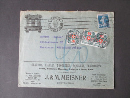 Frankreich 1921 Beleg In Die Schweiz. Nachporto Nachtaxiert Mit Schweizer Marken!! J.&M. Meisner Constructeurs - Cartas & Documentos