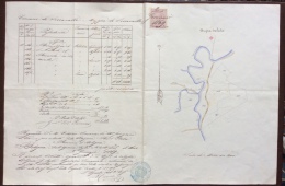 1869 - SERRAVALLE  ESTRATTO CATASTALE CON MAPPA A MANO COLORATA TIMBRO E FIRMA - RARO DOCUMENTO - Steuermarken