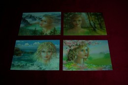 COLLECTION DE 4 CARTES  DESSINS  DE JEUNES  FILLES - Silhouettes