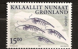 Groenland Danemark 2001 N° 345 ** Europa, Eau, Richesse Naturelle, Ressources Marines, Poisson, Baleine, Krill, Crevette - Unused Stamps