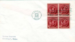 FDC Brief USA 1940 - 4x2C 4er Block James A.Mc.Neill Whistler, Stempel Lowell 1940 - 1851-1940