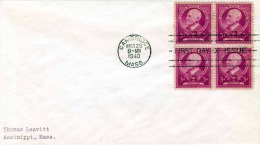 FDC Brief USA 1940 - 4x3C 4er Block Charles W.Eliot, Stempel Cambridge 1940 - 1851-1940