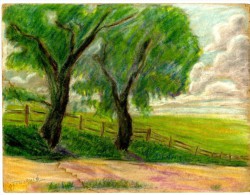 MARMIE  PAYSAGE  -  PEINTRE FUMELOIS  PASTEL  -  MOITIE XX° - Pastels