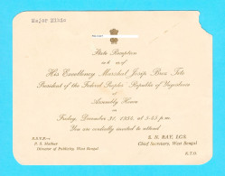 JOSIP BROZ TITO 1954 TRIP TO INDIA & BURMA (MYANMAR) With Ship Galeb ORIGINAL INVITATION Yugoslavia JRM JNA West Bengal - Boats