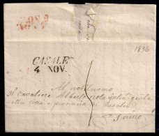 AÑO 1836, CASALE - TORINO, CARTA  PREFILATELICA , MARCA " CASALE / 4 NOV." - 1. ...-1850 Prefilatelia